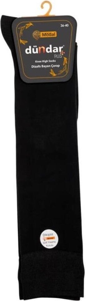 Dündar Çorap Dundar Socks Plus Women's Modal Odorless Knee High Black 12-Pack 7088