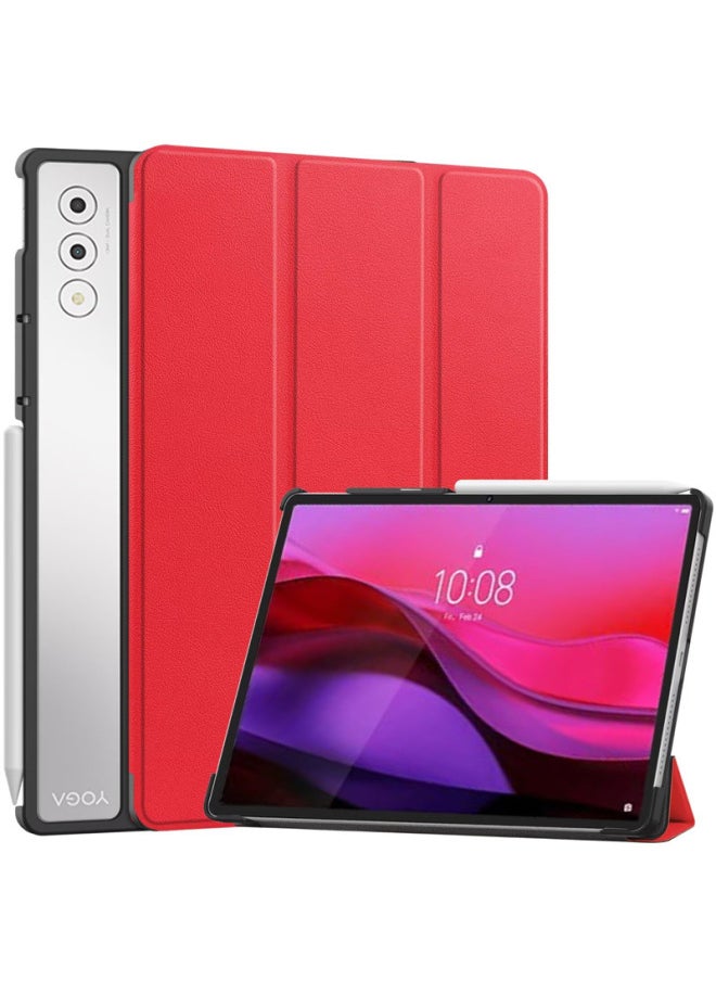 Generic For Lenovo YOGA Tab Plus Flat Panel Protective Case Yuan Kai 12.7 Tri-Fold Tb-520fu Case-Color:Red-Applicable Models:Lenovo Yoga Tab Plus  - Image 1