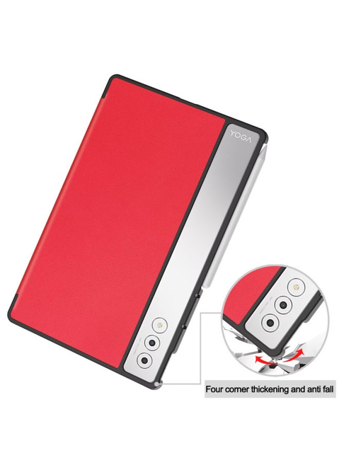 Generic For Lenovo YOGA Tab Plus Flat Panel Protective Case Yuan Kai 12.7 Tri-Fold Tb-520fu Case-Color:Red-Applicable Models:Lenovo Yoga Tab Plus  - Image 3