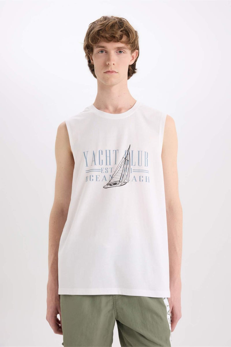 DeFacto Regular Fit Printed Crew Neck Cotton Tank Top - Image 3