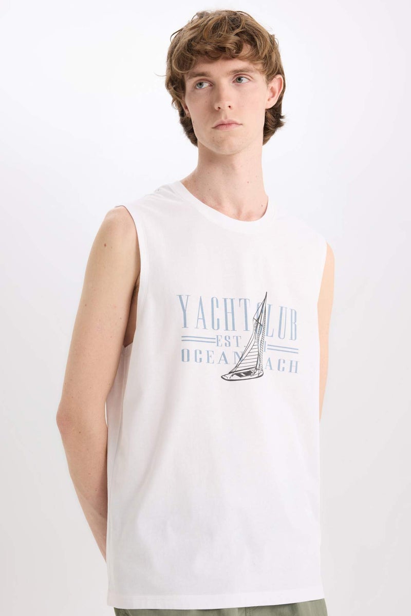 DeFacto Regular Fit Printed Crew Neck Cotton Tank Top - Image 1