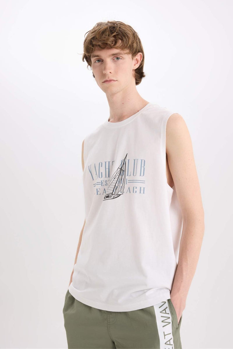DeFacto Regular Fit Printed Crew Neck Cotton Tank Top - Image 4