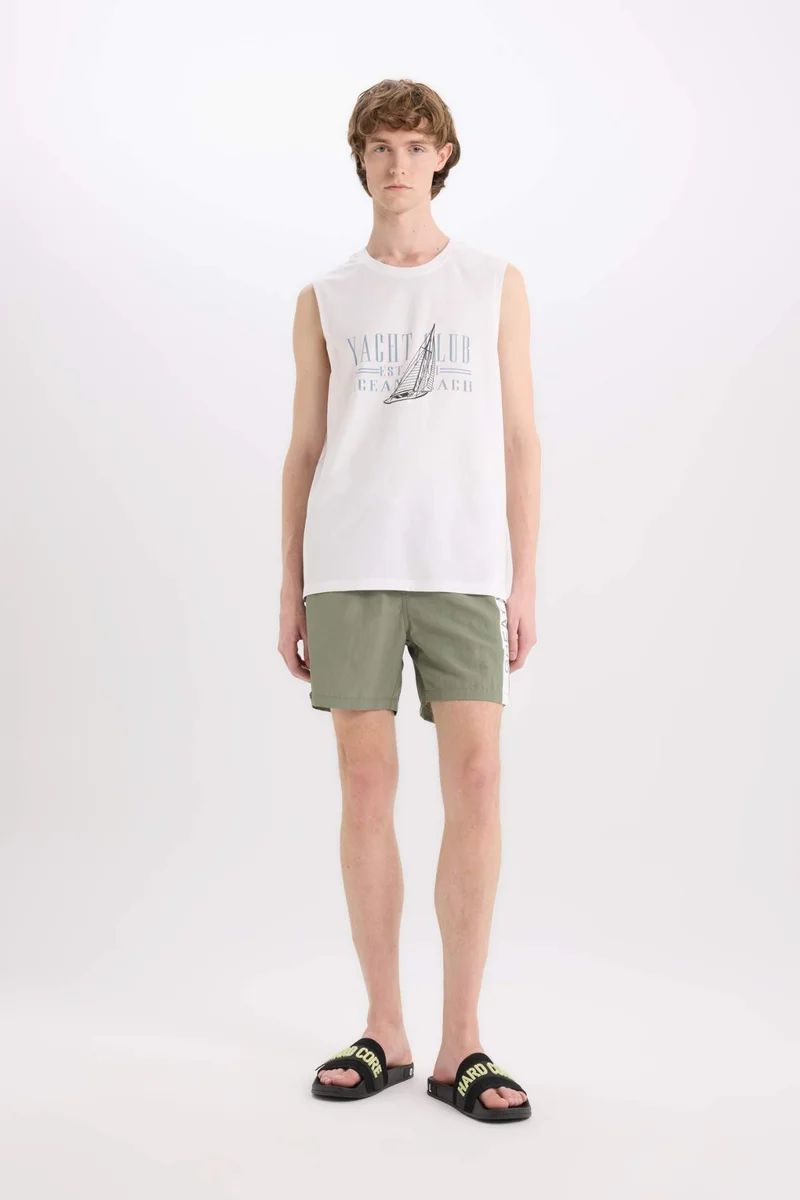 ديفاكتو Regular Fit Printed Crew Neck Cotton Tank Top