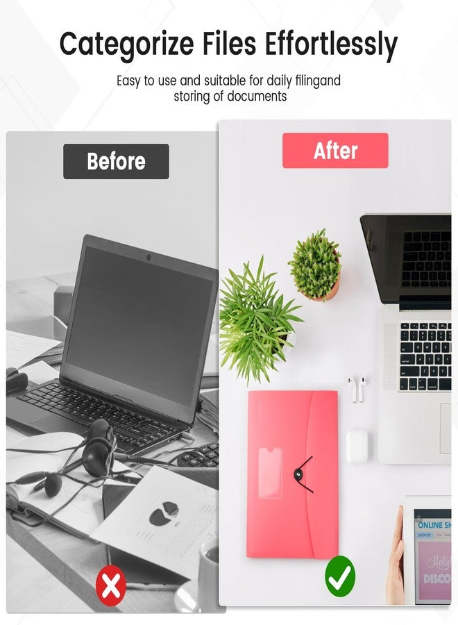 CASAON 13 Pocket Expanding File Folder Accordian File Organizer, A4 Letter Size Paper Document Receipt Holder for School Office Supplies, Pink - Image 4