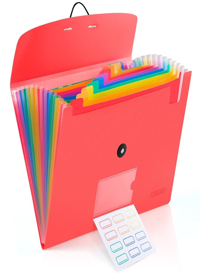 CASAON 13 Pocket Expanding File Folder Accordian File Organizer, A4 Letter Size Paper Document Receipt Holder for School Office Supplies, Pink - Image 1