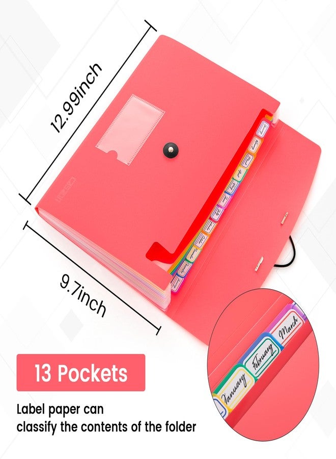 CASAON 13 Pocket Expanding File Folder Accordian File Organizer, A4 Letter Size Paper Document Receipt Holder for School Office Supplies, Pink - Image 2