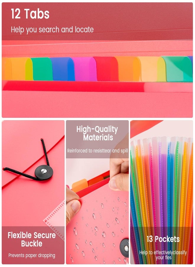CASAON 13 Pocket Expanding File Folder Accordian File Organizer, A4 Letter Size Paper Document Receipt Holder for School Office Supplies, Pink - Image 3