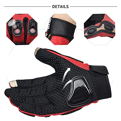 CHCYCLE Motorcycle Gloves Touch Screen Summer Motorbike powersports Protective Racing Gloves (L-Red) - Image 3
