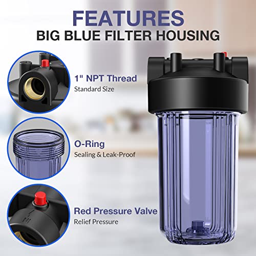 SimPure Whole House Water Big Filter Housing (DB10C), 10" x 4.5", Blue for Whole Home Water Filtration, Sediment Water Filter System for Well, 1" NPT Brass Port (Clear Housing) - Image 2