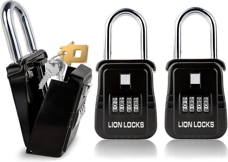 Lion Locks صندوق قفل مفاتيح 1500 برمز، صندوق قفل للمفاتيح في الهواء الطلق، صندوق قفل للوسطاء للإيجارات قصيرة الأجل، يحمل 5 مفاتيح (عبوة 2، أسود) - Image 1