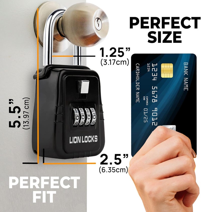 Lion Locks صندوق قفل مفاتيح 1500 برمز، صندوق قفل للمفاتيح في الهواء الطلق، صندوق قفل للوسطاء للإيجارات قصيرة الأجل، يحمل 5 مفاتيح (عبوة 2، أسود) - Image 2