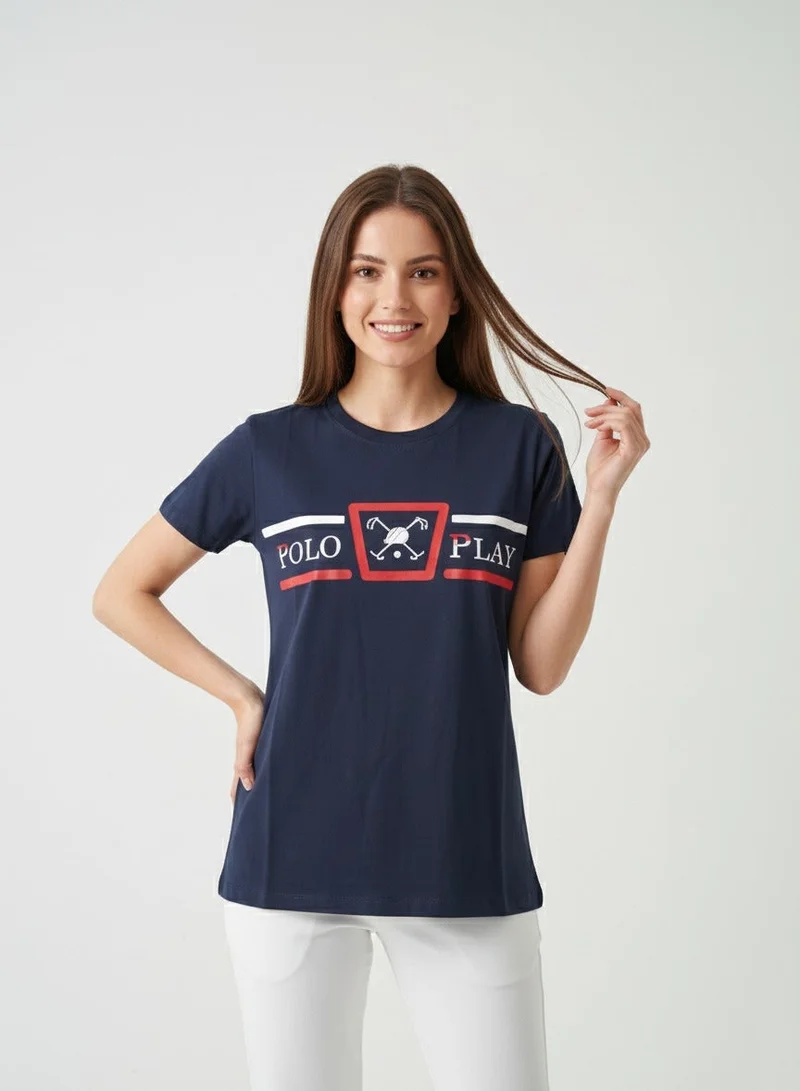 لعب البولو تيشيرت بناتي برسومات - كحلي