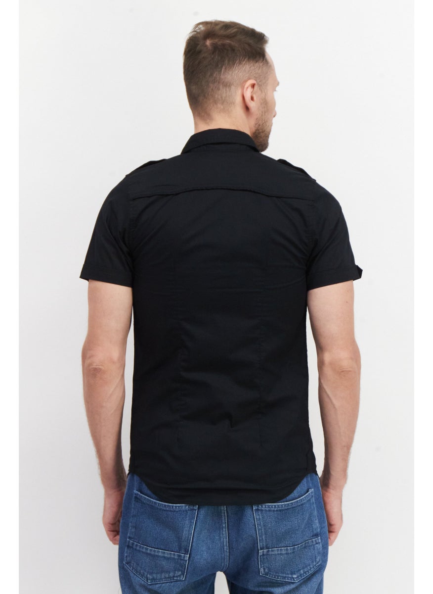 Cultura New York Men Regular Fit Chest Pocket Short Sleeve Casual Shirt, Black  - Image 3
