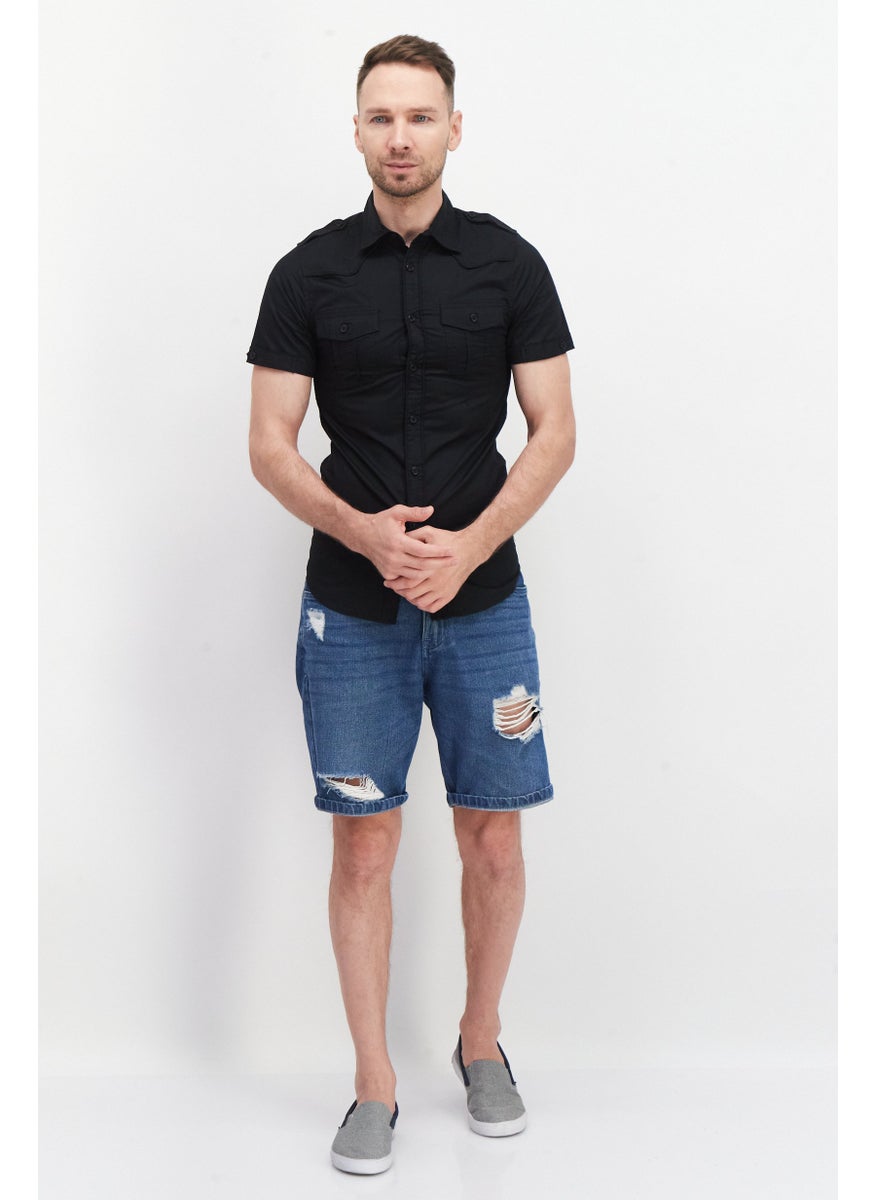 Cultura New York Men Regular Fit Chest Pocket Short Sleeve Casual Shirt, Black  - Image 4