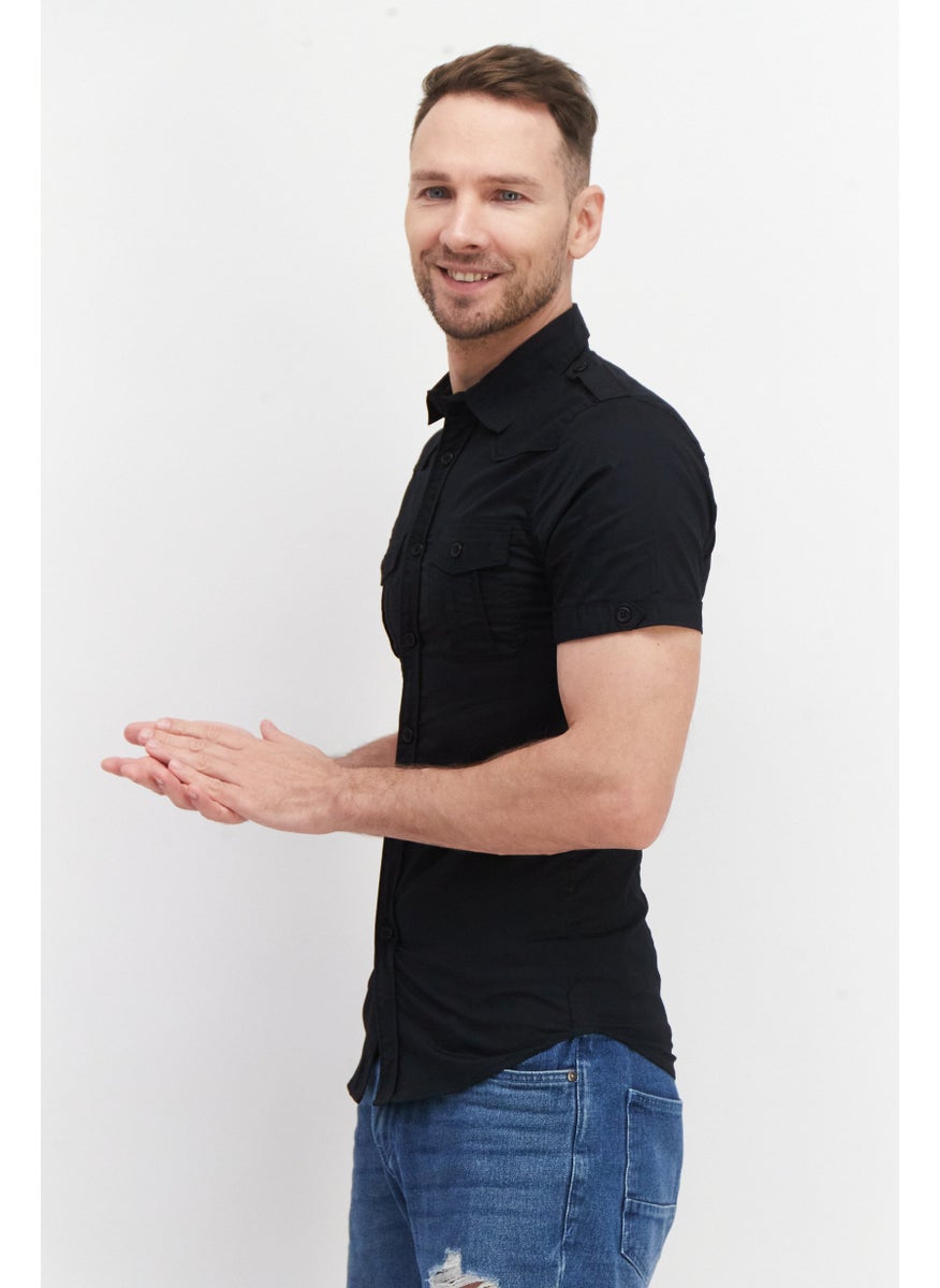 Cultura New York Men Regular Fit Chest Pocket Short Sleeve Casual Shirt, Black  - Image 2