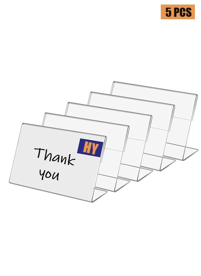 HY Small Acrylic Sign Holder, 5 PCS Name Card Price Tag Label Holder, 3.2" X 2" L-Shape Plastic Clear Card Display Stand, Counter Top Stand Mini Food Labels Price Sign Holder for Retail  - Image 1