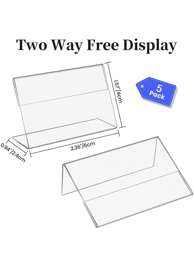 HY Small Acrylic Sign Holder, 5 PCS Name Card Price Tag Label Holder, 3.2" X 2" L-Shape Plastic Clear Card Display Stand, Counter Top Stand Mini Food Labels Price Sign Holder for Retail  - Image 2