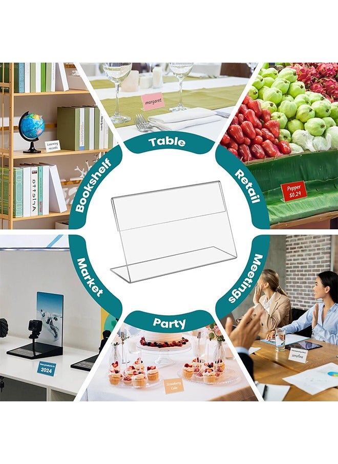 HY Small Acrylic Sign Holder, 5 PCS Name Card Price Tag Label Holder, 3.2" X 2" L-Shape Plastic Clear Card Display Stand, Counter Top Stand Mini Food Labels Price Sign Holder for Retail  - Image 4