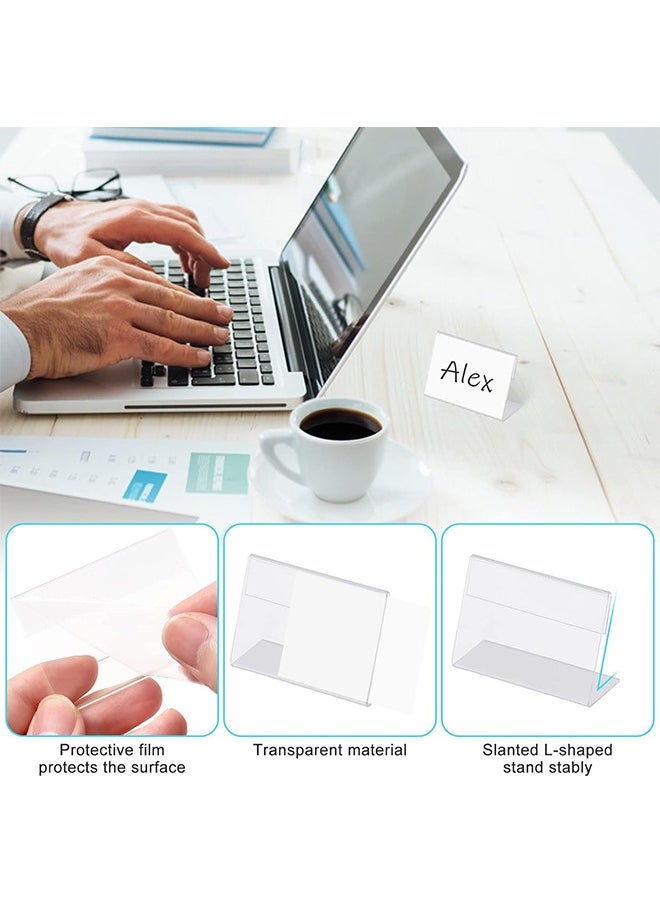 HY Small Acrylic Sign Holder, 5 PCS Name Card Price Tag Label Holder, 3.2" X 2" L-Shape Plastic Clear Card Display Stand, Counter Top Stand Mini Food Labels Price Sign Holder for Retail  - Image 3