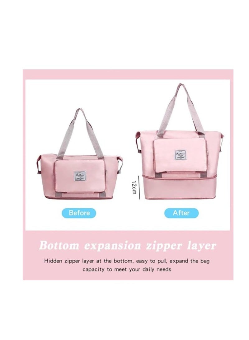 شنطة يد كبيرة توت من القماش الخشن محمولة وقابلة للطي بسعة كبيرة ومقاومة للماء مع فصل جاف ورطب للنساء، شنطة سفر رياضية قابلة للتوسيع للنساء (كشمير) - Image 1