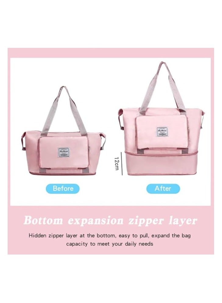 شنطة يد كبيرة توت من القماش الخشن محمولة وقابلة للطي بسعة كبيرة ومقاومة للماء مع فصل جاف ورطب للنساء، شنطة سفر رياضية قابلة للتوسيع للنساء (كشمير) - Image 3