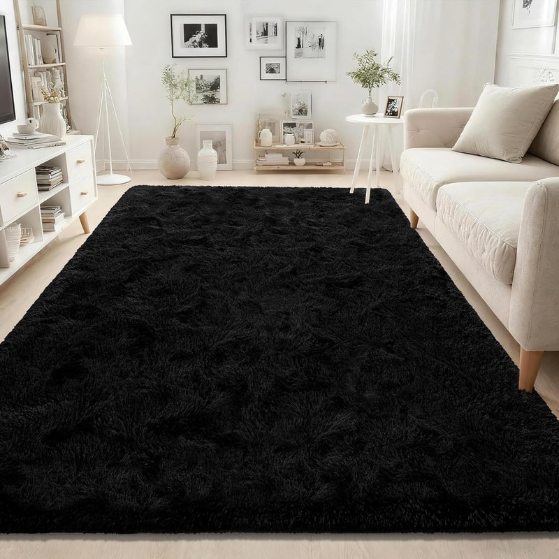 ISEAU Ultra Soft Fluffy Rug for Bedroom, 3 x 5 Feet Shaggy Area Rugs for Living Room Fuzzy Carpet Comfy Nursery Mat Bedside Carpets for Kids Boys Room Home Decor, Black - Image 2