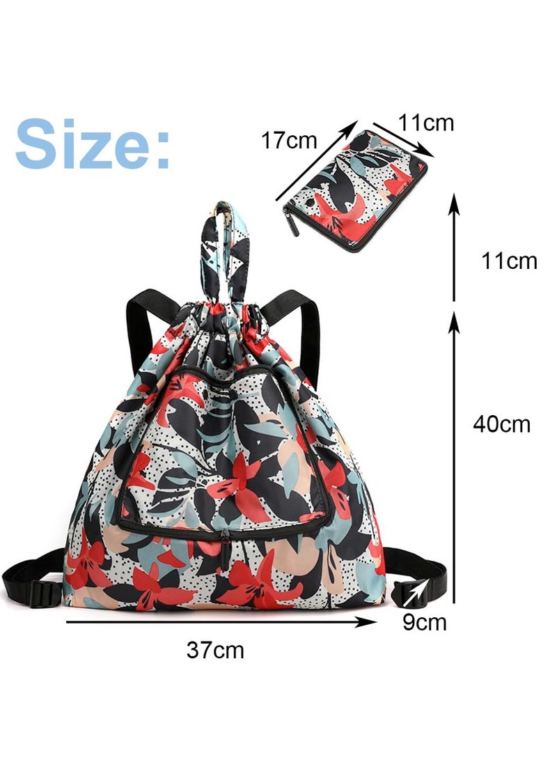 Waterproof Drawstring Bags, Foldable Gym Bags, Drawstring Travel Sports, Backpacks Casual Lightweight Outdoor Backpack, for Gym Shopping Hiking Sport Yog, for Men Women Girls Students - Image 2