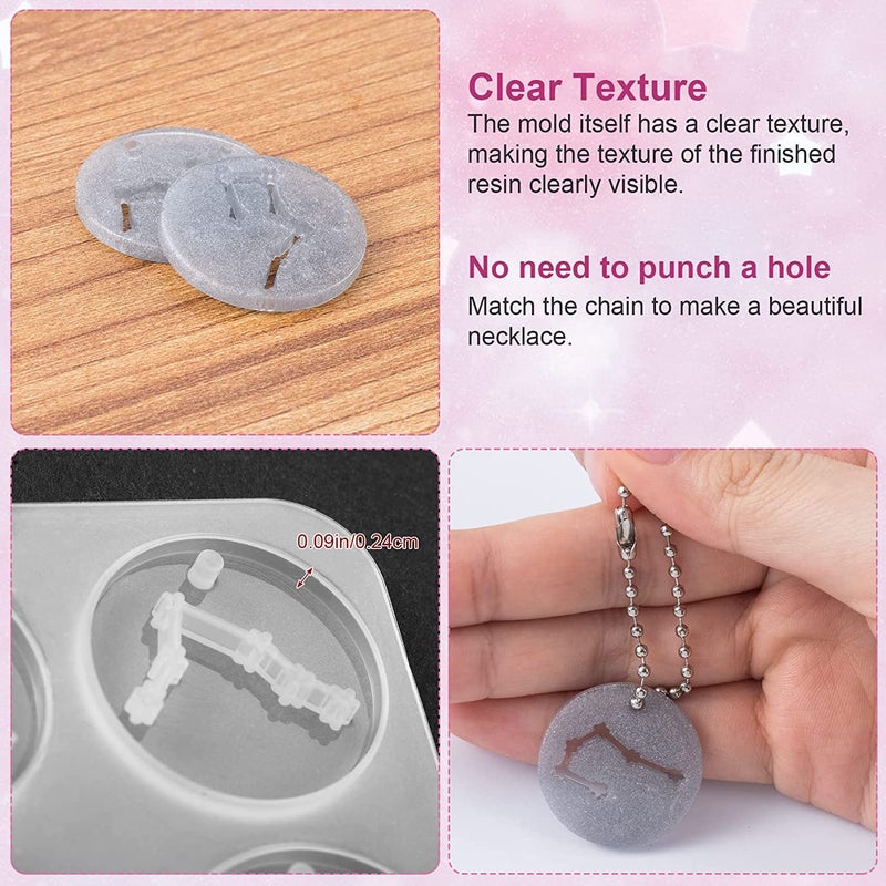 Artool Artool D36 Round Zodiac Molds Pendant Epoxy Resin Silicone Mold Ice Tray Star Zodiac Sign DIY Rectangle Silicone Resin Molds for Keychain Jewellery Making 12 Style - Image 4