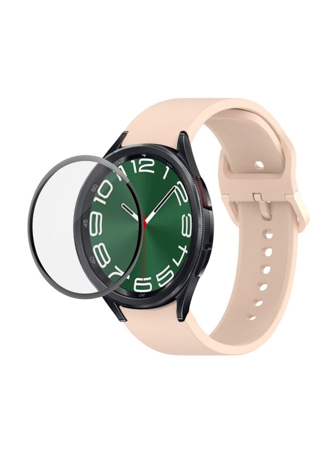 Replacement Strap For Samsung Galaxy Watch6 Classic 47mm JUNSUNMAY Silicone Adjustable Strap + Full Coverage PMMA Screen Protector Kit Light Pink