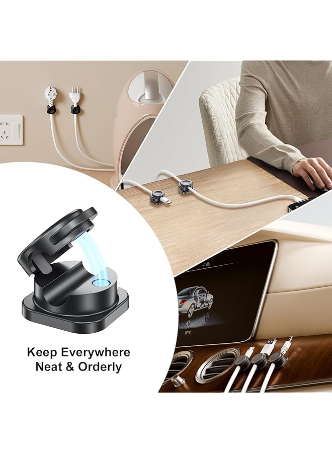 إيروريكس مجموعة من 6 مشابك كابلات مغناطيسية وحامل سلك وإدارة كابلات المكتب وحامل أسلاك لاصق ومنظم للمنزل والمكتب والهاتف والسيارة والحائط وسطح المكتب وطاولة النوم - Image 3