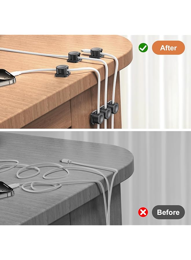 إيروريكس مجموعة من 6 مشابك كابلات مغناطيسية وحامل سلك وإدارة كابلات المكتب وحامل أسلاك لاصق ومنظم للمنزل والمكتب والهاتف والسيارة والحائط وسطح المكتب وطاولة النوم - Image 5