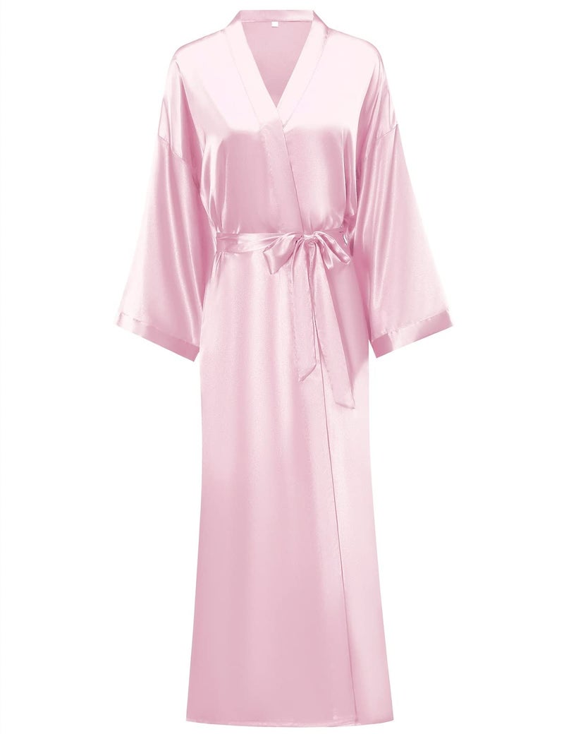V Vaborous Womens Satin Robe Long Silk Robes Kimono Robes Long Bridal Robes Silky Bathrobes Sleepwear Pink LXL