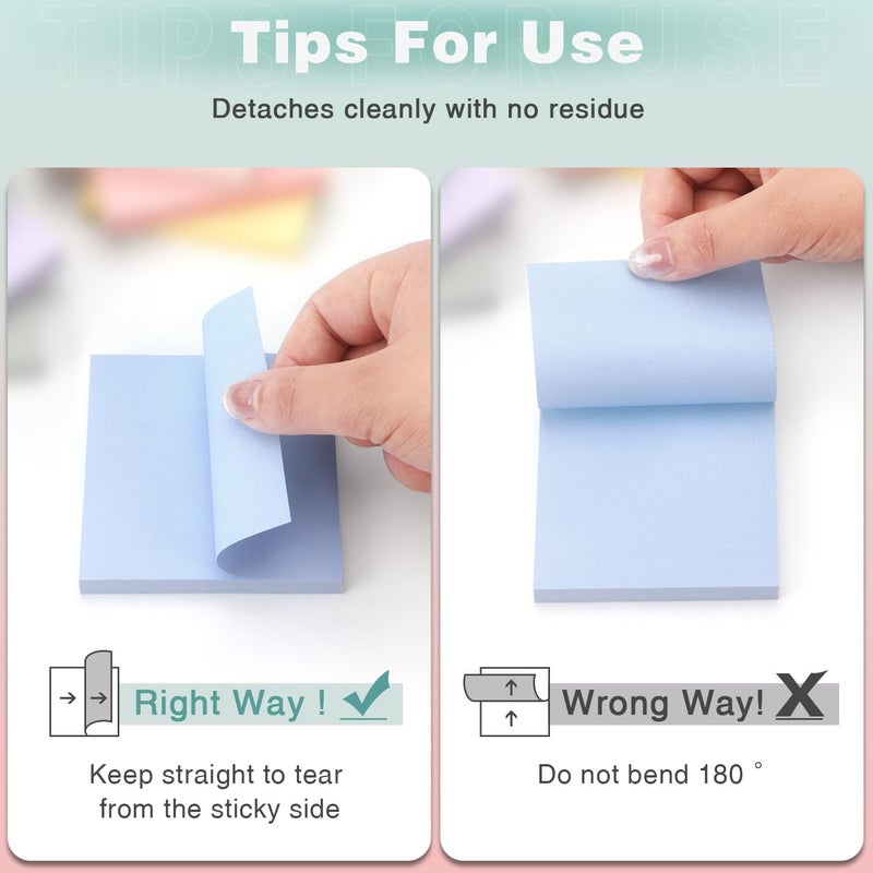 Eastern Wolf Sticky Notes 3x3 Inch, 8 Pads Light Colors Self-Adhesive, 8 Assorted Pastel Colors, 80 Sheets/Pad, Reusable Notepads for Office, School, and Home - Image 3