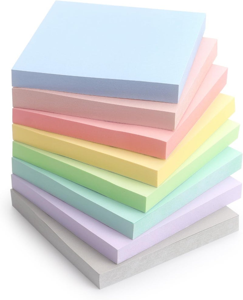 Eastern Wolf Sticky Notes 3x3 Inch, 8 Pads Light Colors Self-Adhesive, 8 Assorted Pastel Colors, 80 Sheets/Pad, Reusable Notepads for Office, School, and Home - Image 1