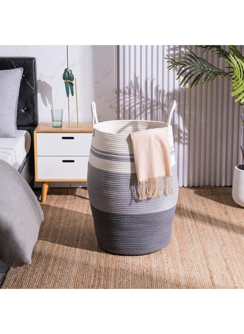 Brikipth Brikipth 1pc Cotton Rope Woven Hamper Handwoven Laundry Basket Home Storage Basket Bedroom Blankets Basket Laundry Organization And Storage For Bathroom Bedroom Laundry Home Decor  - Image 2