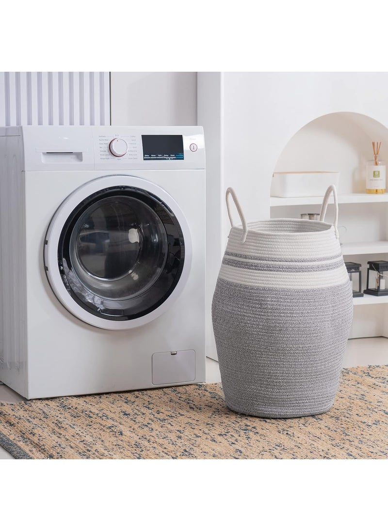 Brikipth Brikipth 1pc Cotton Rope Woven Hamper Handwoven Laundry Basket Home Storage Basket Bedroom Blankets Basket Laundry Organization And Storage For Bathroom Bedroom Laundry Home Decor  - Image 3