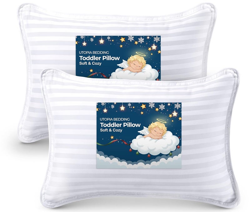 Utopia Bedding Toddler Pillow (White, 2 Pack), 13x18 Pillows for Sleeping, Soft and Breathable Cotton Blend Shell, Small Kids Pillow Perfect for Toddler Bed and Travel (Intended for Age 2 and up) - Image 1
