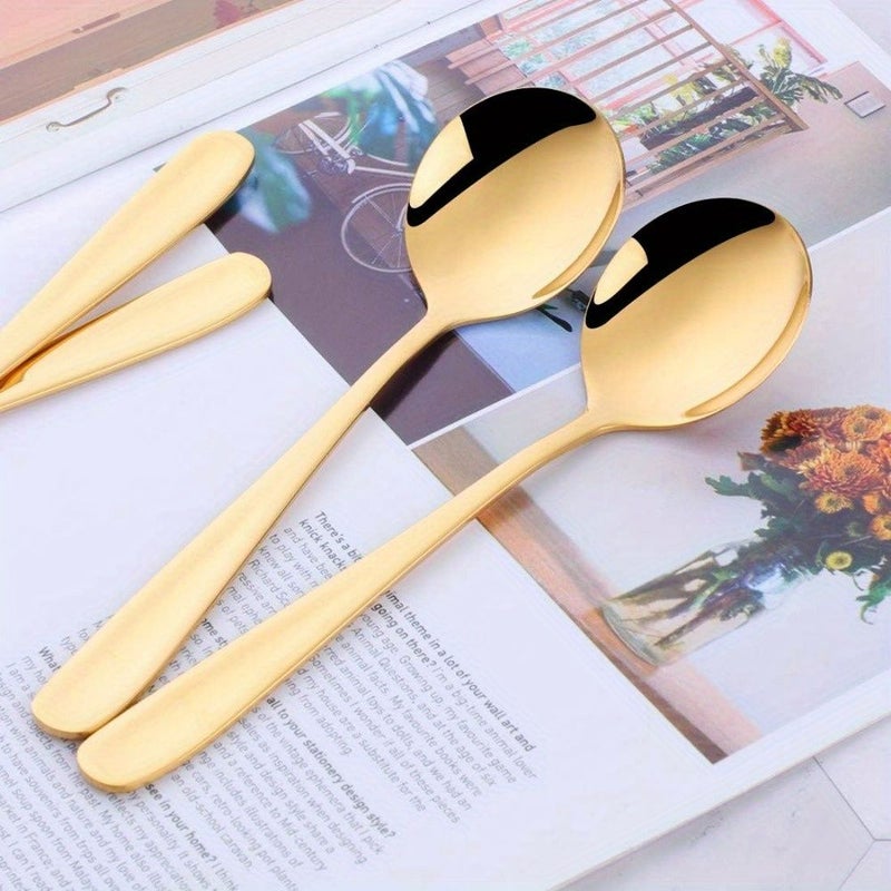 6 Pcs Golden Color Stainless Steel Round Bouillon Soup Spoons 6.89 Inch Dinner Table Spoons - Image 5