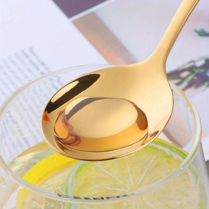 6 Pcs Golden Color Stainless Steel Round Bouillon Soup Spoons 6.89 Inch Dinner Table Spoons - Image 4