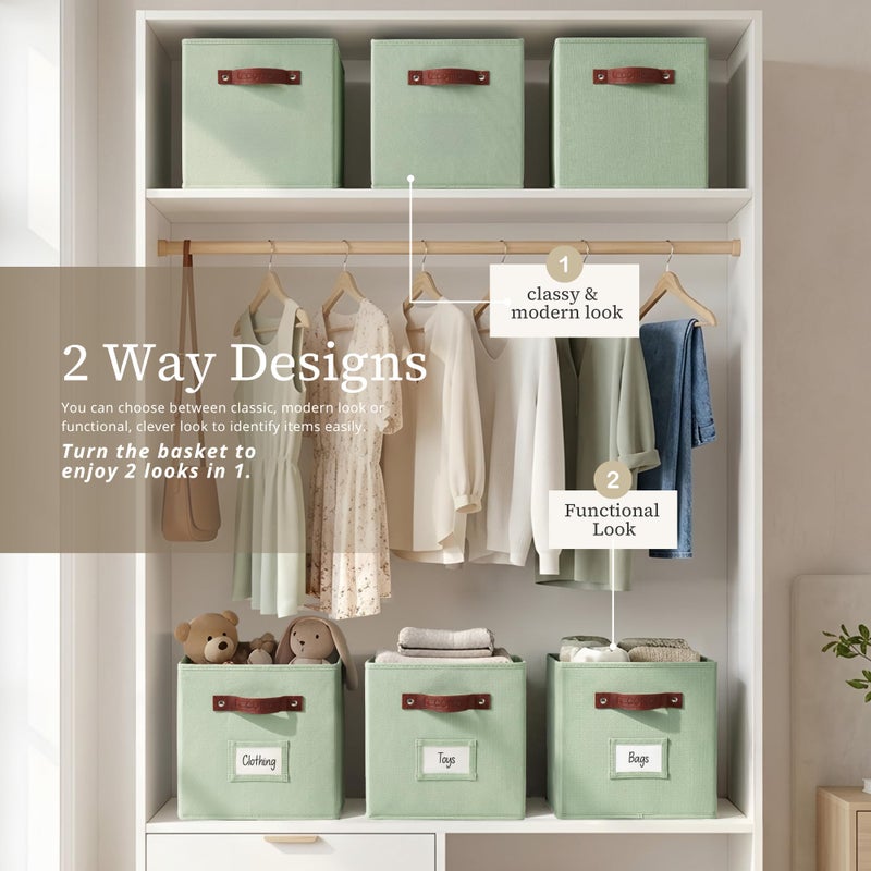 DECOMOMO Storage Cubes, 13x13x13 Storage Cube Bins with Labels, Fabric Organizer Bins (13" / 6pcs, Sage Green) - Image 4
