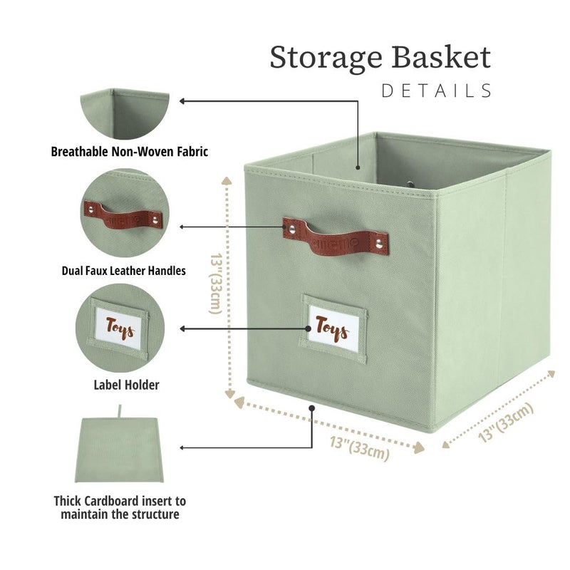 DECOMOMO Storage Cubes, 13x13x13 Storage Cube Bins with Labels, Fabric Organizer Bins (13" / 6pcs, Sage Green) - Image 3