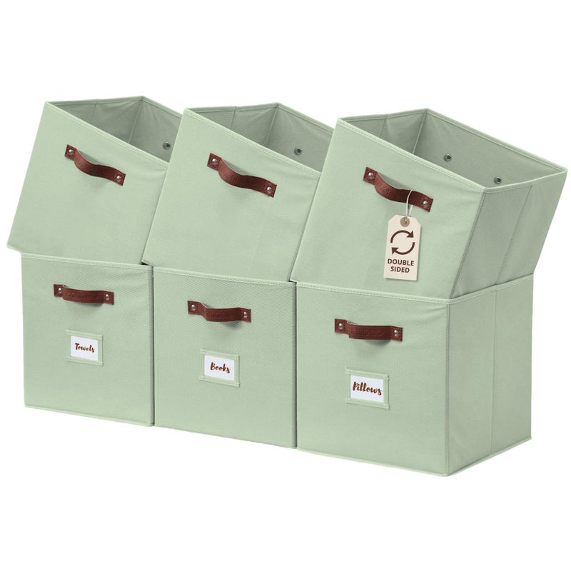 DECOMOMO Storage Cubes, 13x13x13 Storage Cube Bins with Labels, Fabric Organizer Bins (13" / 6pcs, Sage Green) - Image 1