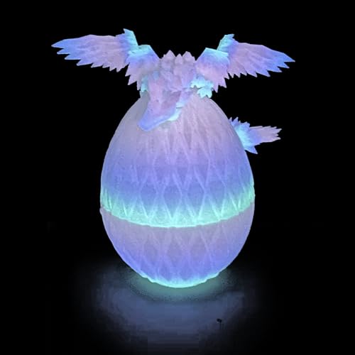 Flavery 3D Printed Dragon Egg Flying Dragon in Diamond Egg Flexible Winged Dragon Inside Mystery Dragon Eggs Gift Desk Decoration Fidget Toy Night Glow Rainbow - Image 1