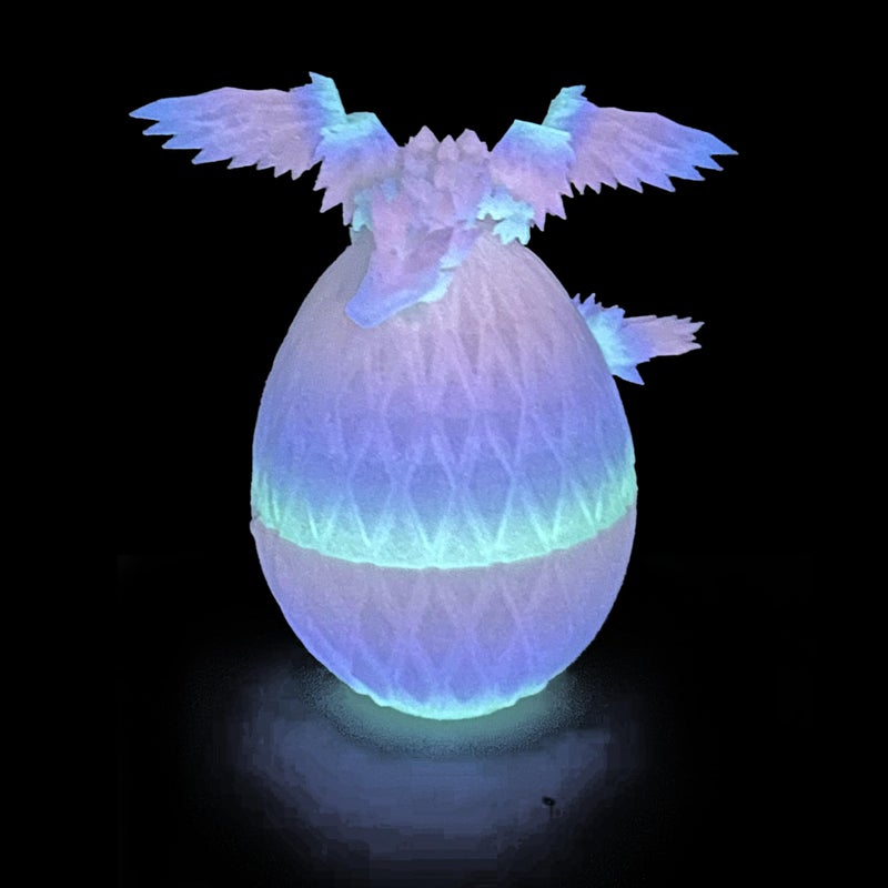 Flavery 3D Printed Dragon Egg Flying Dragon in Diamond Egg Flexible Winged Dragon Inside Mystery Dragon Eggs Gift Desk Decoration Fidget Toy Night Glow Rainbow - Image 3