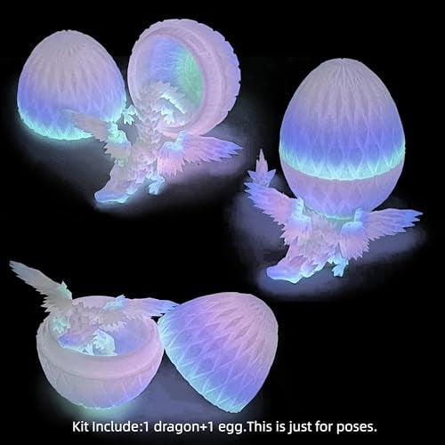 Flavery 3D Printed Dragon Egg Flying Dragon in Diamond Egg Flexible Winged Dragon Inside Mystery Dragon Eggs Gift Desk Decoration Fidget Toy Night Glow Rainbow - Image 5