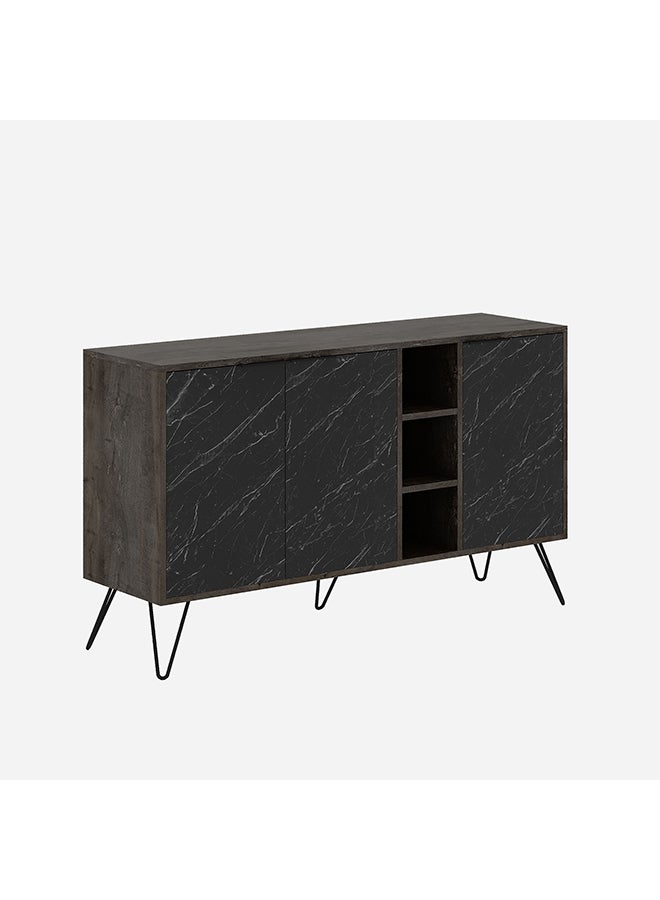 Mourah Home Clara Console  Modern Sideboard With 3 Doors And 3 Shelves  Storage Cabinet For Living Room Office Dining Room Kitchen Hallway  35.6X83X142 Cm Dark Brown/Matt Black Marble- 2 Years Warranty - Image 3