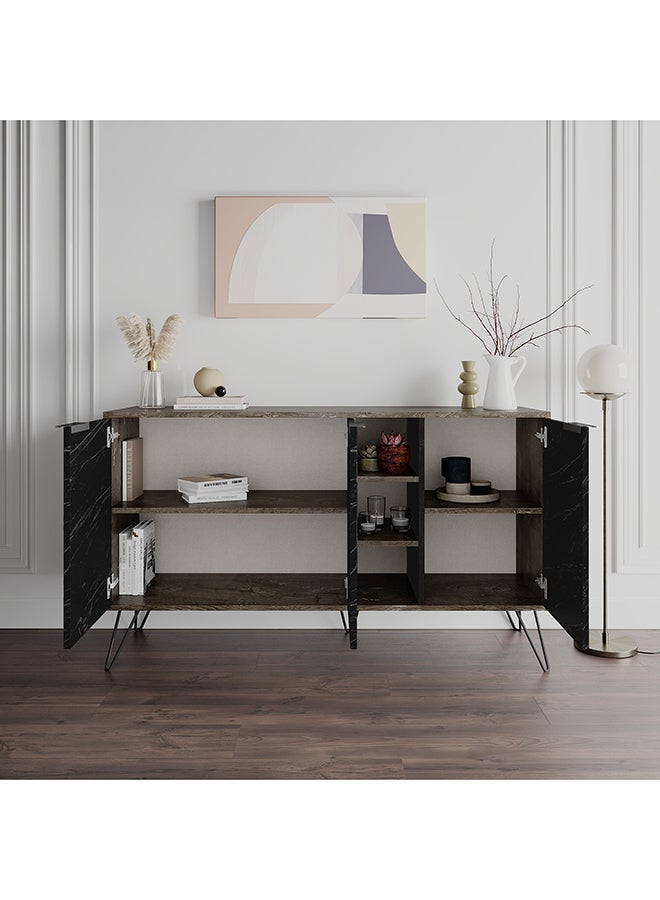 Mourah Home Clara Console  Modern Sideboard With 3 Doors And 3 Shelves  Storage Cabinet For Living Room Office Dining Room Kitchen Hallway  35.6X83X142 Cm Dark Brown/Matt Black Marble- 2 Years Warranty - Image 2