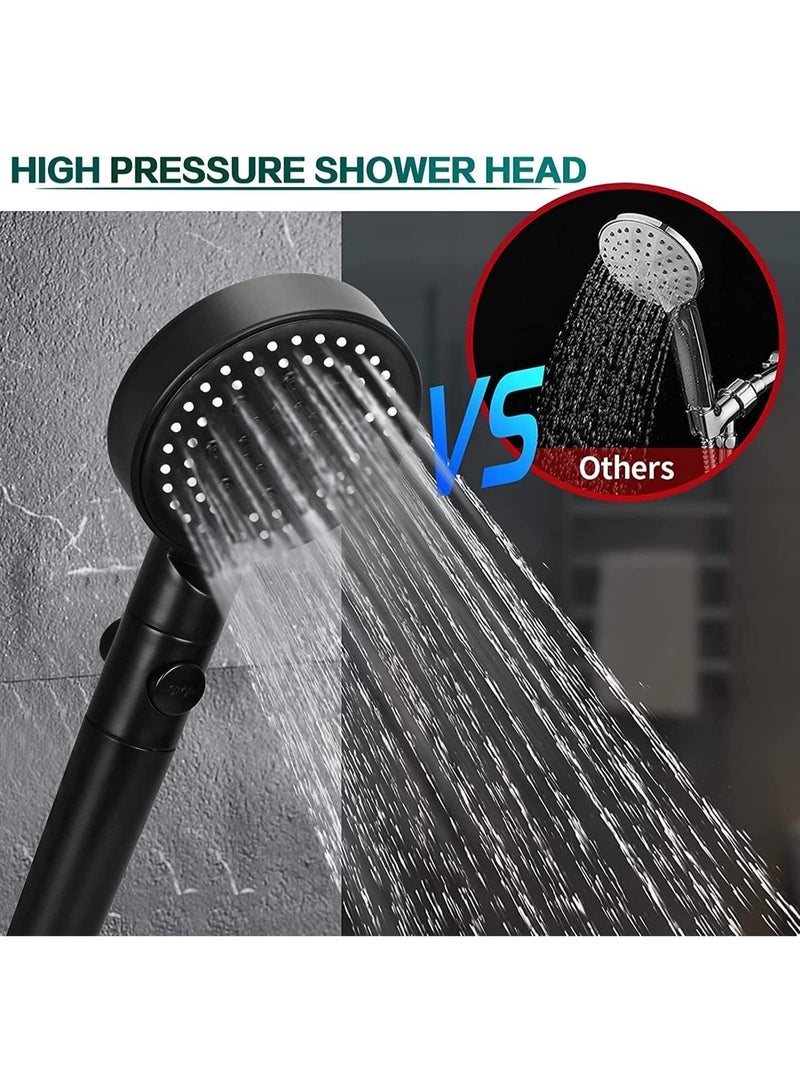 Beauenty High Pressure Shower Heads 5-Speed Adjustment,Hand Held Shower Head With Hose,One-Touch Switch Bathroom Shower Nozzle-Easy to Install Filtered Booster Hand Shower (Black) - Image 2