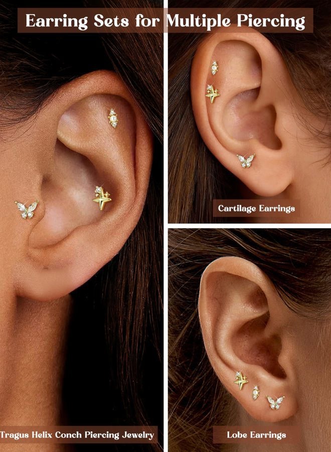 ORAZIO Gold Flat Back Stud Earrings for Women Men Sterling Silver Post Hypoallergenic Screw Back Earrings 14K Gold Cartilage Conch Helix Tragus Piercing Jewelry Dainty CZ Opal Earring Set 3 Pairs 20G - Image 4