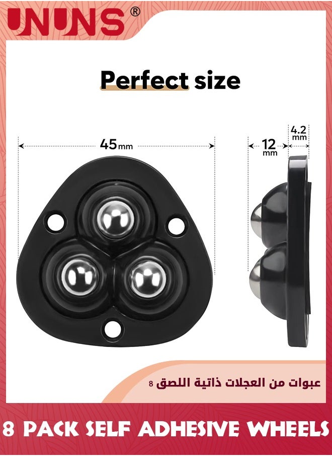 UNUNS - 8pcs Self Adhesive Caster Wheels,Appliance Wheels Swivel Stainless Paste Universal Wheel,360 Degree Rotation Sticky Pulley For Kitchen Appliances - Image 1